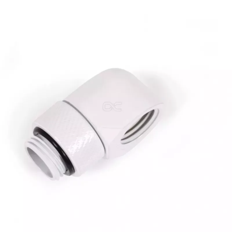 Kompresyjny łącznik kątowy Alphacool 17619 G1/4 AG na IG obrotowy, biały
