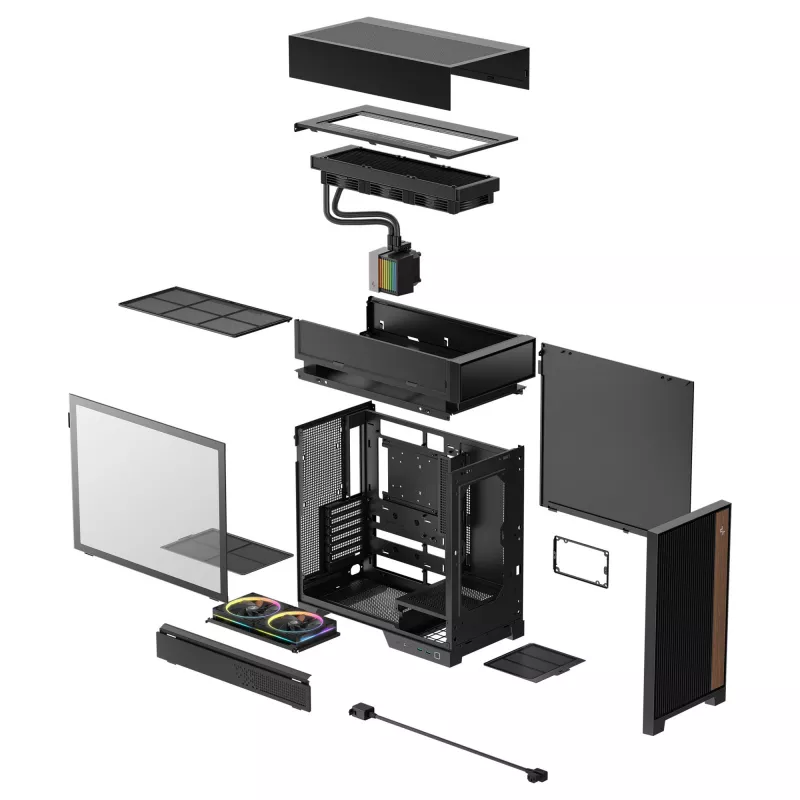 Obudowa komputera stacjonarnego DeepCool CL6600 Czarna — obsługuje zasilacze ATX/PS2/SFX/SFX-L, przednie wentylatory 140 mm, górne/tylne 120/140 mm, napędy 2,5/3,5 cala
