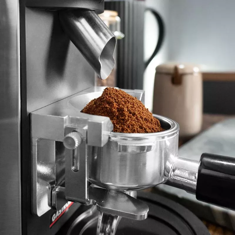 Młynek żarnowy do kawy GASTROBACK Design Pro Touch 30 — żarna stożkowe, zbiornik 300 g, 150 W, czarny/przezroczysty