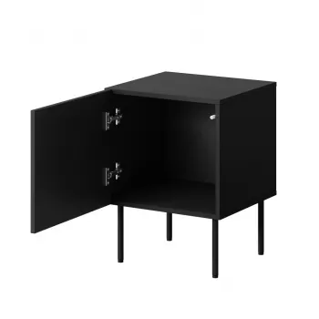 Zestaw 2 stolików nocnych cama meble PALAZZO 44,5×40×59 cm czarny i dąb kraft — 1 drzwiczki, laminat matowy, metalowe nogi