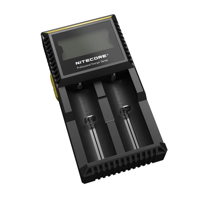 Ładowarka akumulatorów Nitecore D2 — 2‑slotowa ładowarka do akumulatorów AA/AAA/AAAA/C, wejście 100–240V, wyjście 4,2V, czarna