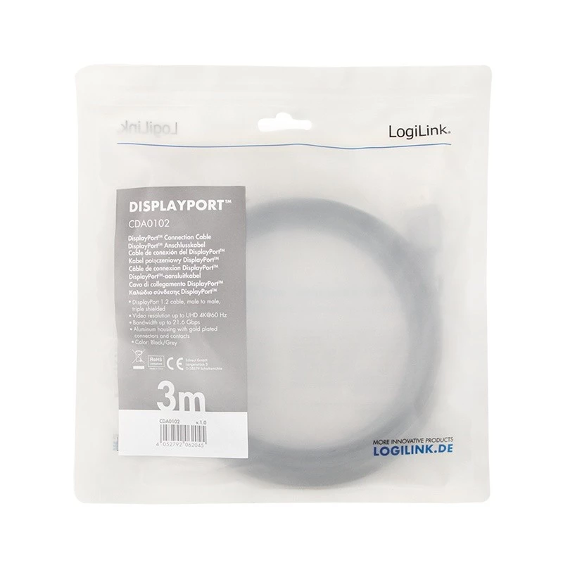 Kabel DisplayPort LogiLink CDA0102 3 m Szary Czarny