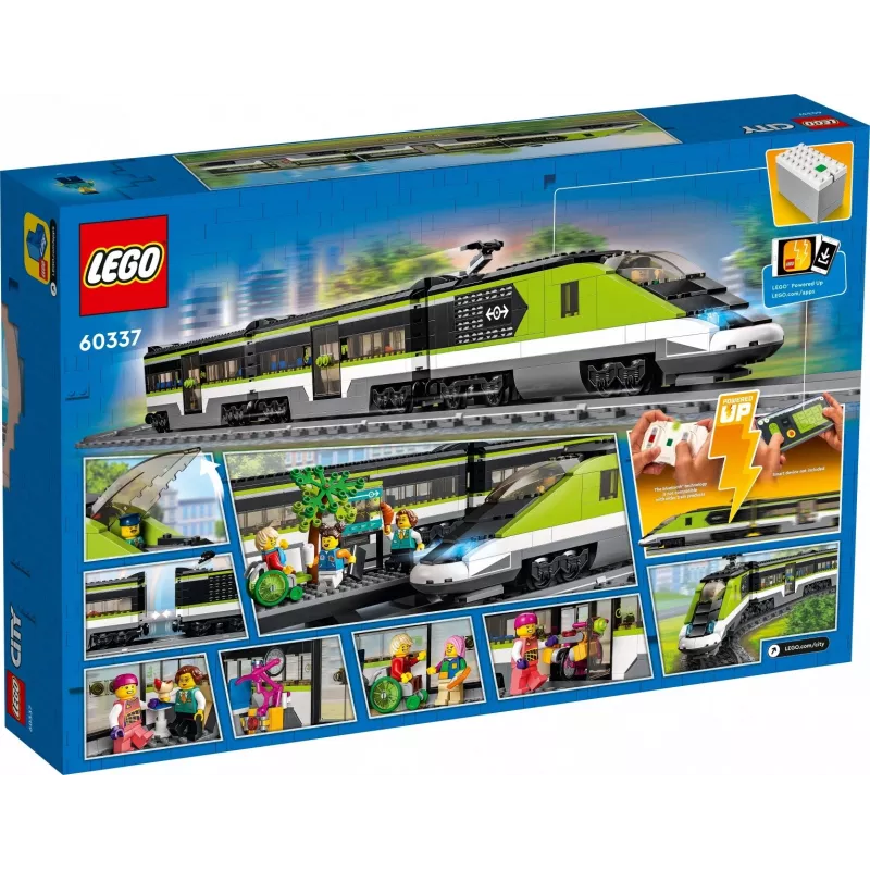 LEGO 60337 City Express Pociąg Pasażerski Zdalnie Sterowany Zabawka Prezent dla Dzieci Chłopców i Dziewczynek z Działającymi Reflektorami 2 Wagonami i 24 Torami