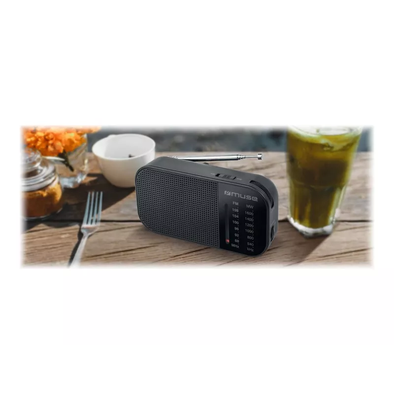 Radio przenośne Muse M-025 R — MW/FM, czarne, zasilane bateriami, kompaktowe (32×130×70 mm)