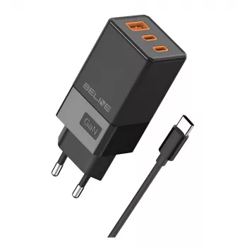 Ładowarka sieciowa Beline 2x USB-C 1x USB 65W z kablem USB-C Czarny/Czarny PD 3.0