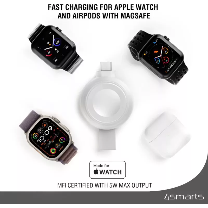 Ładowarka 4smarts QI2 Smartwatch Srebrna USB Bezprzewodowe Szybkie Ładowanie