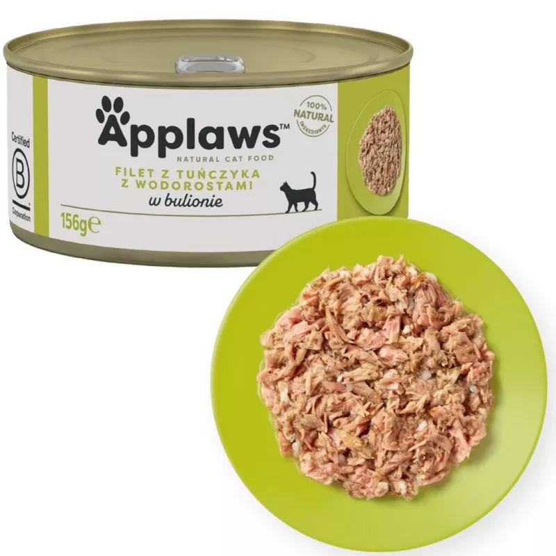 APPLAWS Filet z tuńczyka z wodorostami w bulionie - mokra karma dla kota - 156g