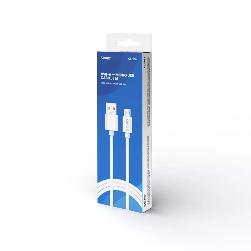 Kabel Savio USB 2.0 USB A - Micro USB biały CL-167 3 m