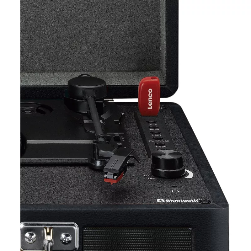 Gramofon z napędem paskowym Lenco TT-115 Czarny — przenośny odtwarzacz w stylu walizki, Bluetooth 5.0, nagrywanie USB, 33/45/78 obr./min