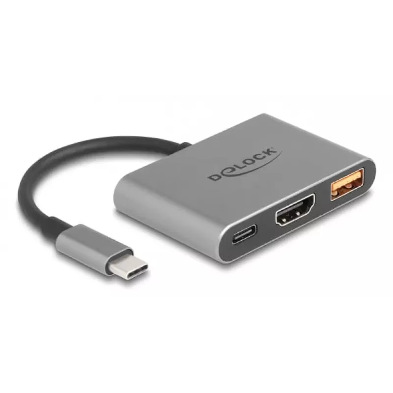 DeLOCK 61071 adapter kabla wideo 0,1 m USB Type-C USB Type-C USB Type-A HDMI Szary