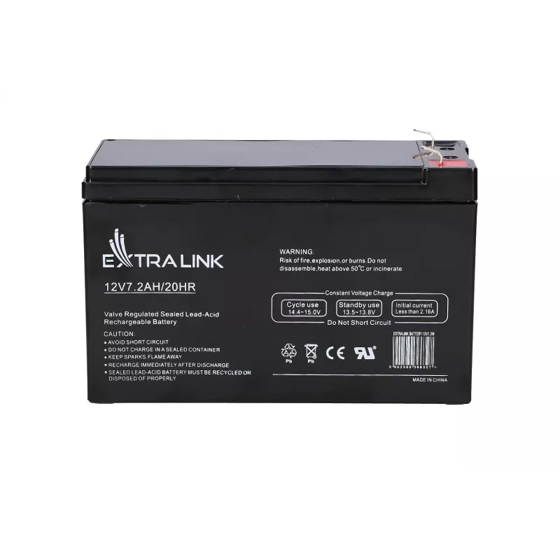 UPS battery Extralink AGM 12V 7.2Ah (7Ah) Sealed Lead Acid VRLA, maintenance-free, Czarny
