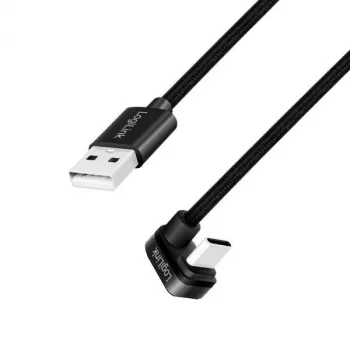 Kabel LOGILINK CU0195 USB 2.0 Type-C C/M kątowy do USB-A/M aluminiowy czarny 3m