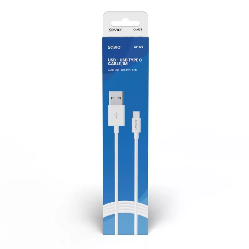 Savio CL-125 kabel USB 2.0 1 m USB A USB C biały