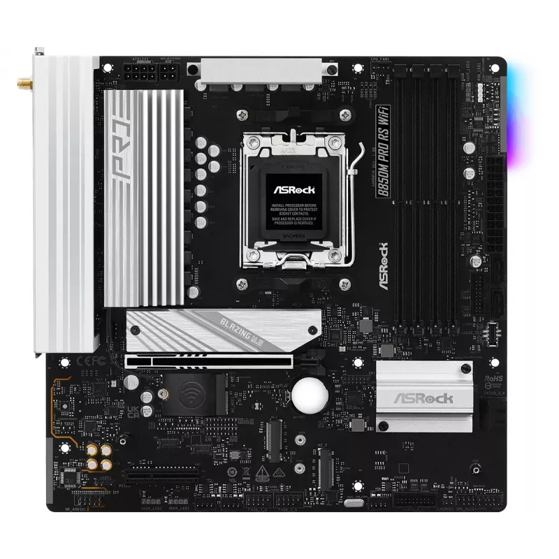 Płyta główna ASRock B850M Pro RS WiFi — AMD B850, Socket AM5, microATX, DDR5, 4 DIMM, 256GB, Wi‑Fi 6E, 2.5Gb LAN, 3x M.2
