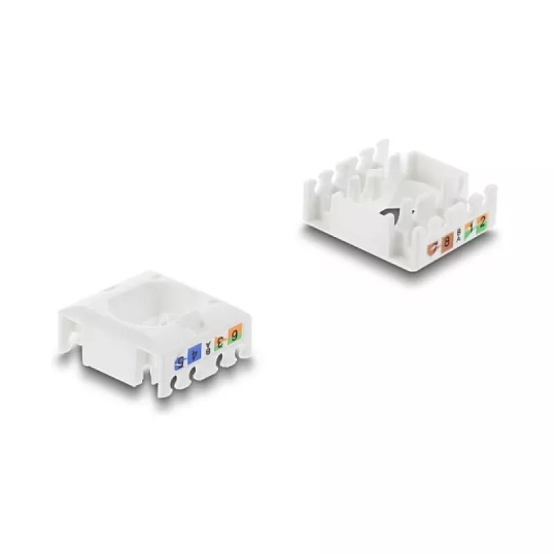 Moduł Keystone RJ45 do LSA kat. 6 UTP z zatrzaskiem blokującym i bez opasek kablowych — DELOCK 90794, płaski czarny/biały, 16,1×30×19,4 mm