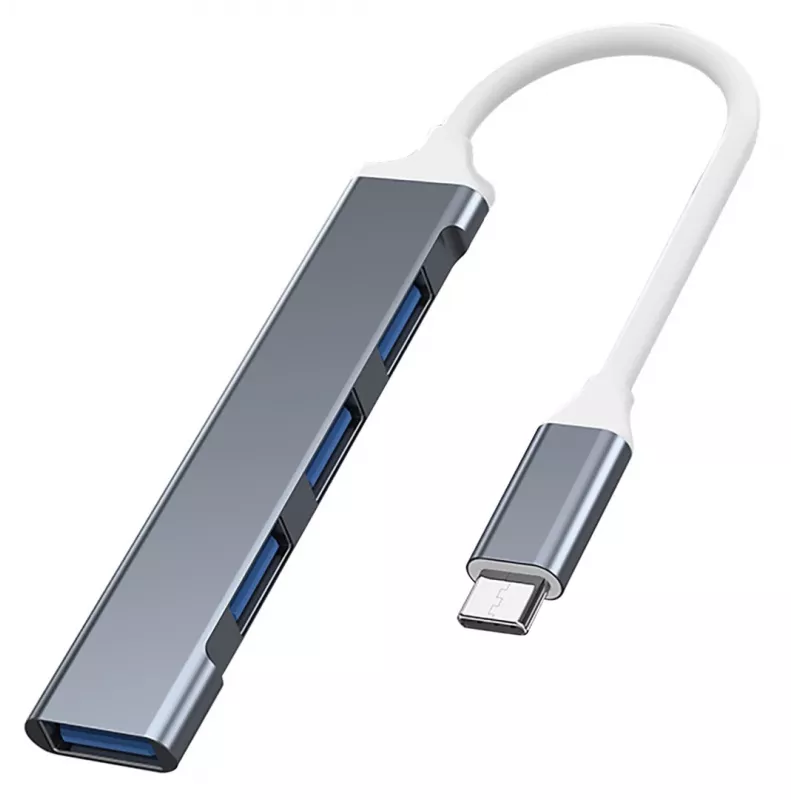 Koncentrator USB VAKOSS TC-4125X — 1× USB 3.0 Type-A, 3× USB 2.0 Type-A, Host: USB Type-C, srebrny