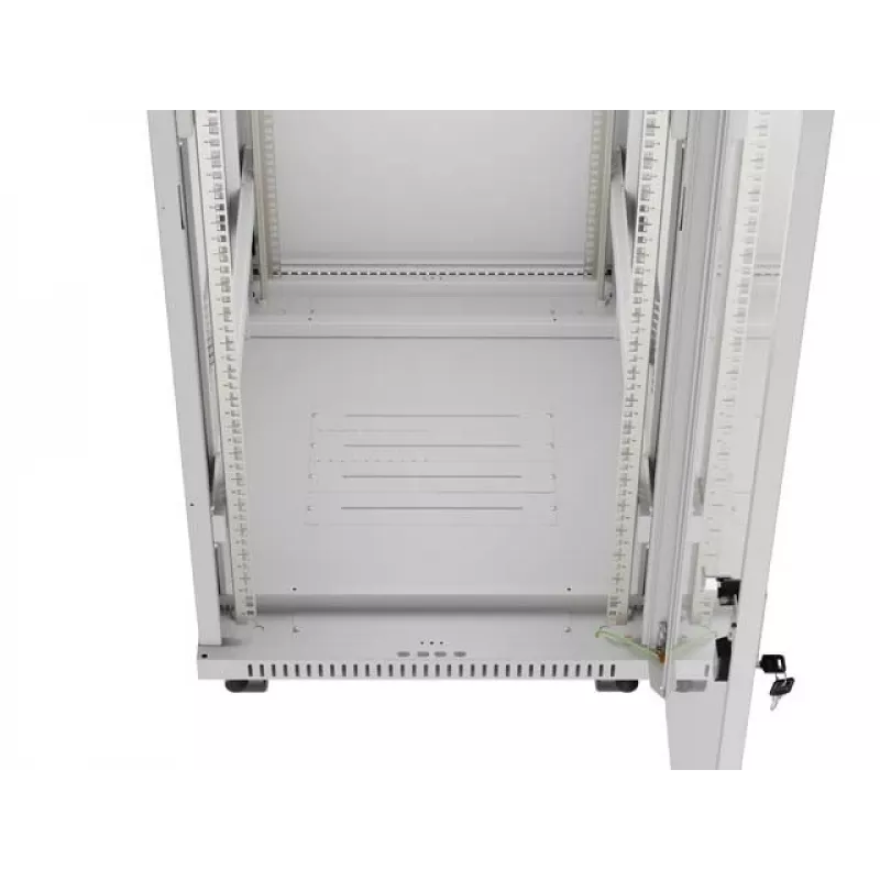 19-calowa szafa stojąca LANBERG 32U 600×800 mm szara z drzwiami szklanymi i LCD (płaski Pack)