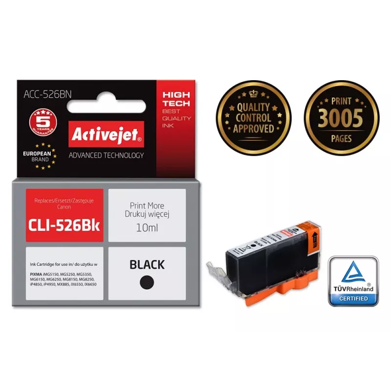 Atrament Activejet ACC-526BN (zamiennik Canon CLI-526Bk; Supreme; 10 ml; czarny)
