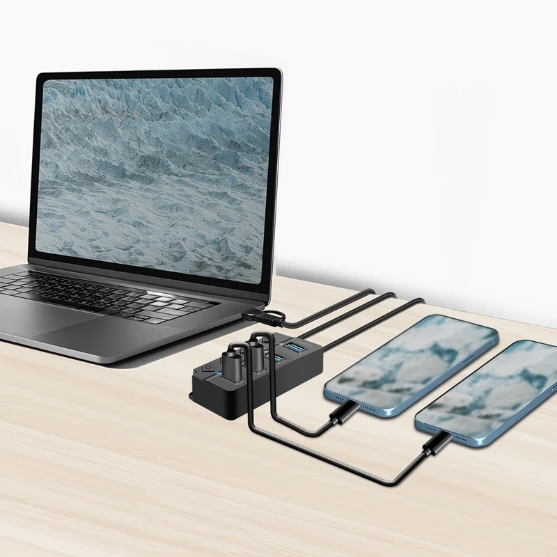 Koncentrator USB 3.2 Gen1, 4xUSB-A z przełącznikami