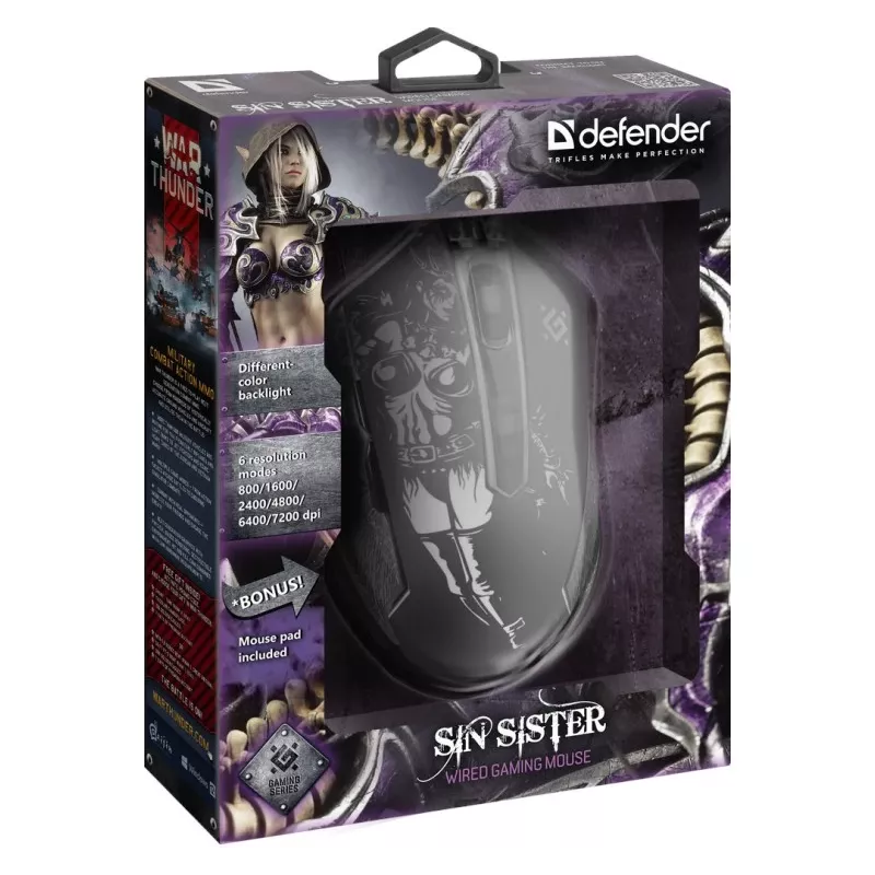 Mysz gamingowa, optyczna, przewodowa DEFENDER GM-933 SIN'SISTER 7200dpi 6P RGB
