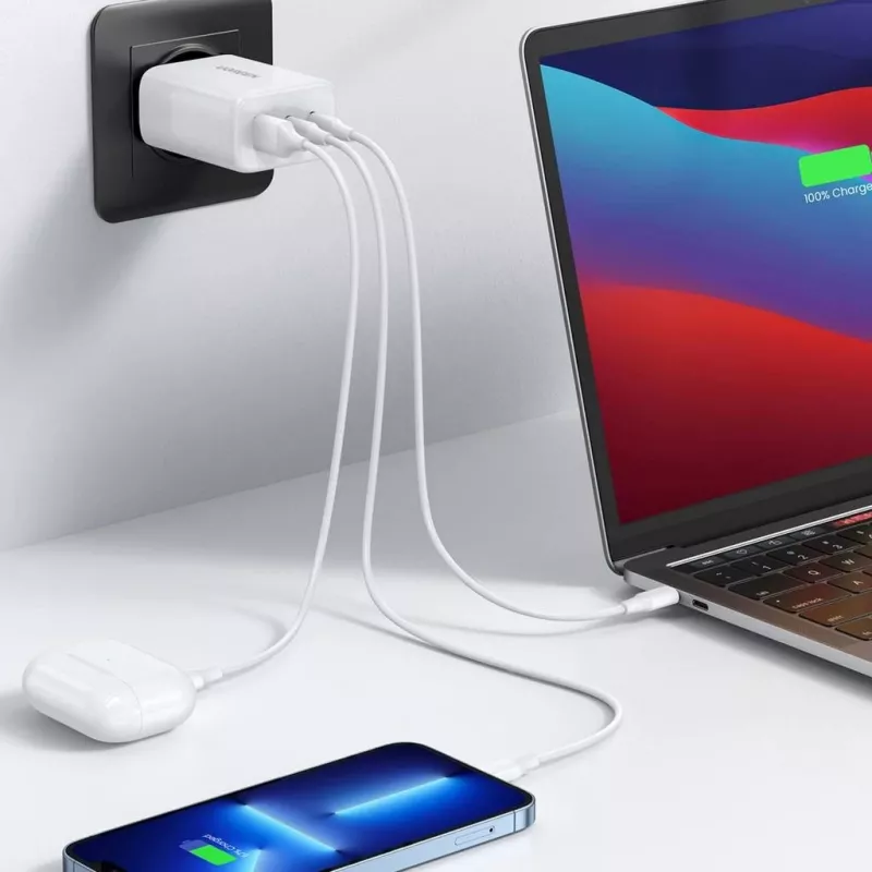 Ładowarka sieciowa UGREEN CD275 2× USB Type-C 65W biała — podwójne USB-C szybkie ładowanie 65 W, wejście 100–240 V