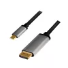 LogiLink CUA0100 Kabel przejściówka DisplayPort USB 3.2 Gen1 Type-C 1.8m Czarny Szary