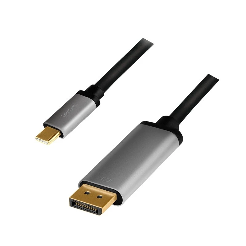 LogiLink CUA0100 Kabel przejściówka DisplayPort USB 3.2 Gen1 Type-C 1.8m Czarny Szary
