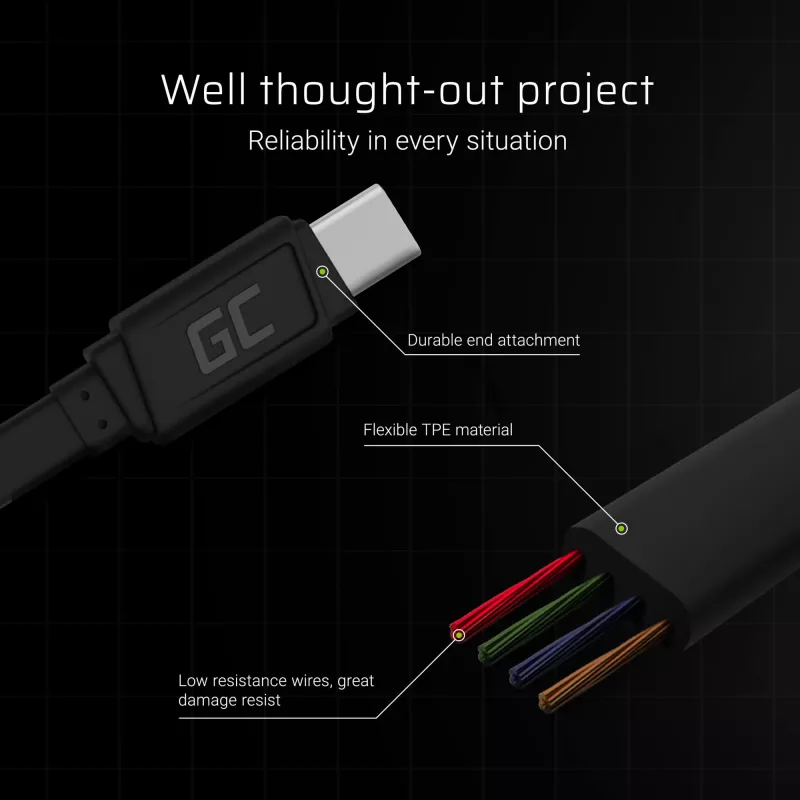 Kabel USB A – USB C zielony Cell KABGC03 — 0,25 m, czarny, 480 Mbit/s