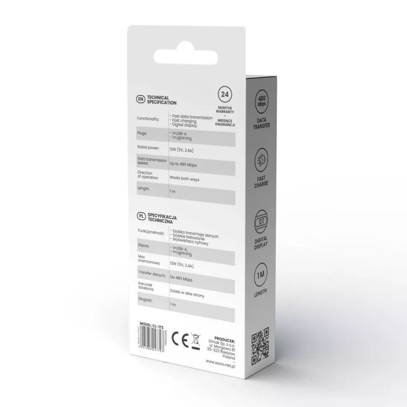 Kabel Savio USB-C - USB-C CL-174 1m czarny USB 3.2 Gen 1
