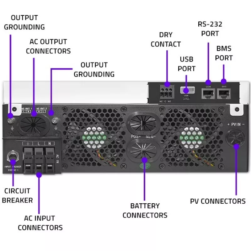Qoltec, przetwornica napięcia, hybrydowy falownik solarny Off-Grid 4kVA 4kW 120A MPPT LCD Wi-Fi BMS Sinus