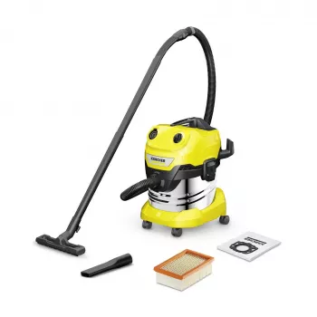 Odkurzacz beczkowy Karcher WD 4 S V-20/5/22 — zbiornik 20 l ze stali nierdzewnej, wąż 5 m, 1000 W, do pracy na sucho i mokro