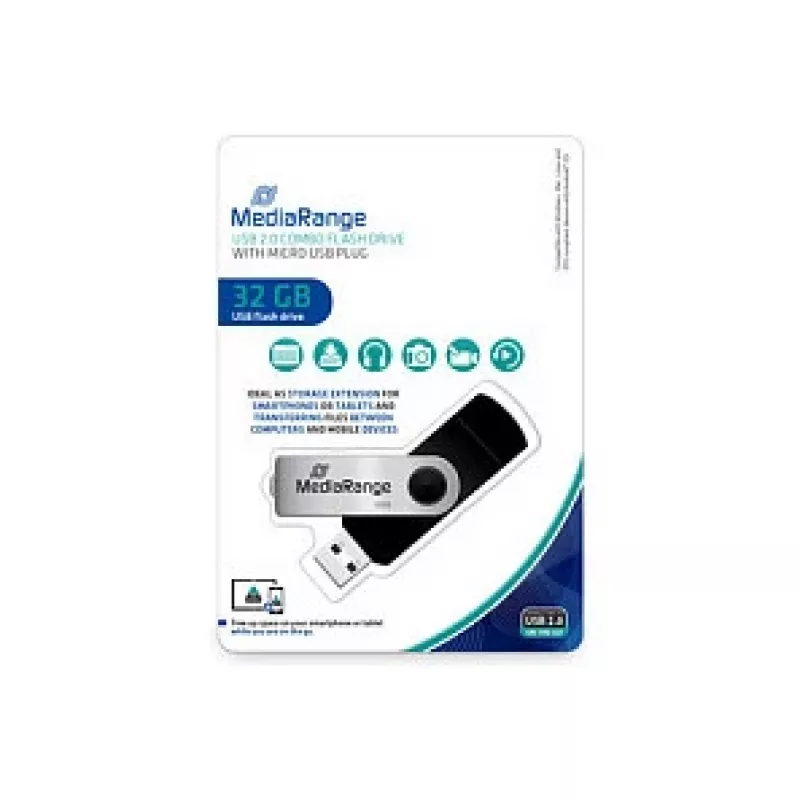 MediaRange MR932 - Pamięć USB Flash - 32 GB - USB 2.0 / micro USB - Czarno-srebrny (MR932-2)