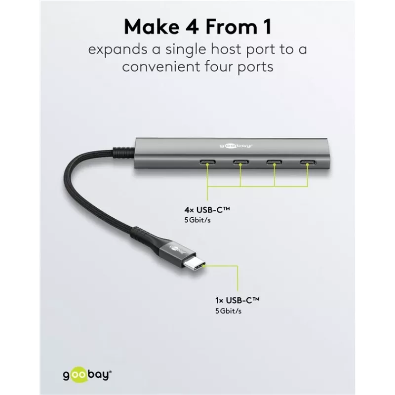 Goobay Slim 4-Port USB-Hub USB-C na 5 Gbit/s - -Wtyk> 4x -Gniazdo (76564)