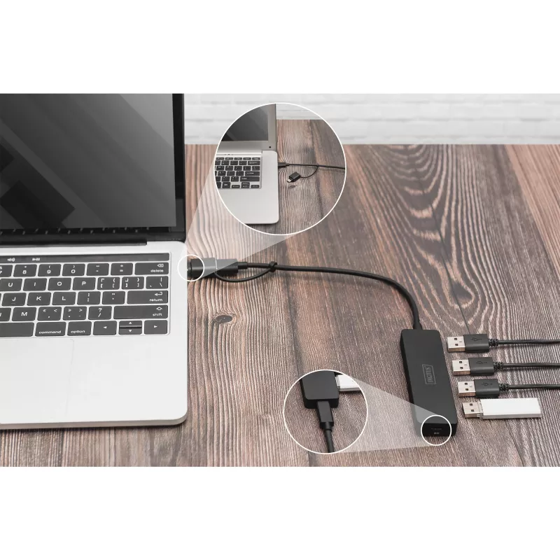 Koncentrator USB, Digitus, DA-70235, 4-portowy, USB 3.2 Gen 1, Typ-A i Typ-C, 12000 Mbit/s