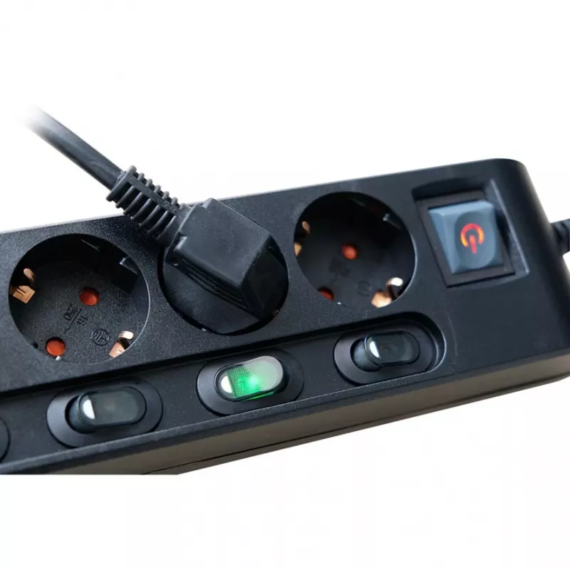 Listwa zasilająca Brennenstuhl, indywidualnie przełączana, 6 gniazd – wygodne indywidualne włączanie 6 różnych urządzeń, kabel 2 m, czarna