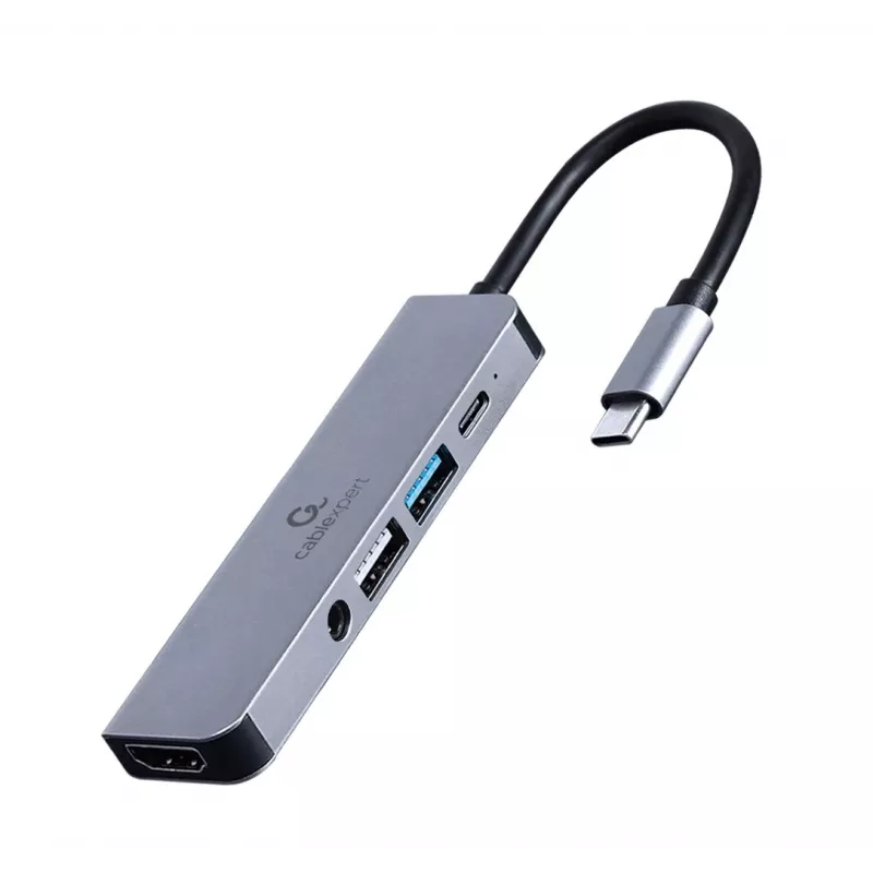 Gembird A-CM-COMBO5-02 stacja dokująca/replikator portów do laptopa, przewodowy USB 3.2 Gen 1 (3.1 Gen 1) Type-C, srebrny
