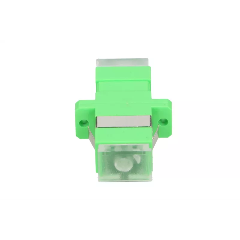 Adapter światłowodowy Extralink SC/APC Singlemode Simplex z przezroczystymi zaślepkami przeciwkurzowymi, zielony
