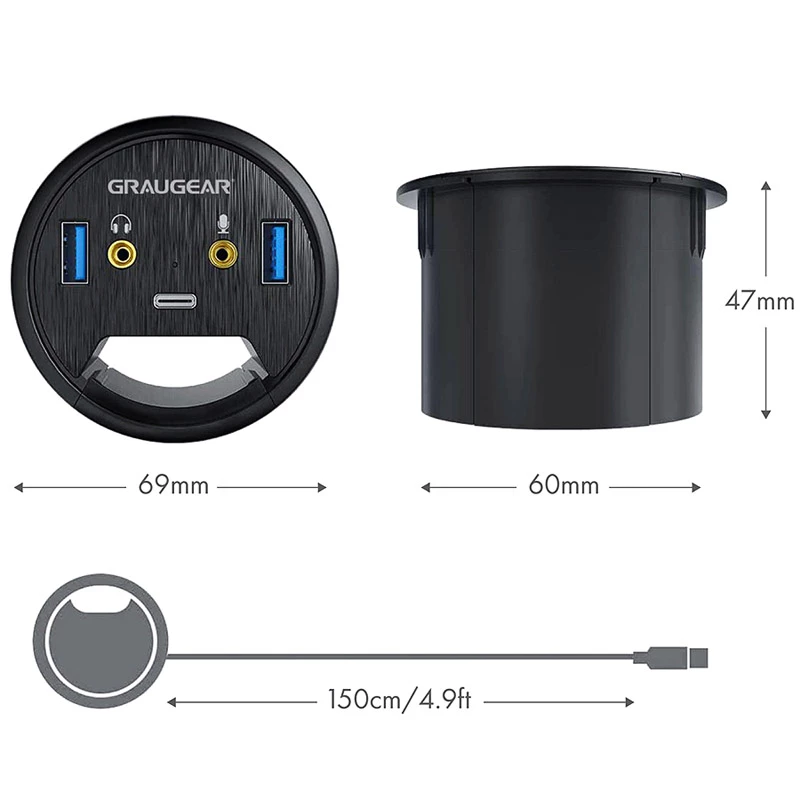 Hub USB GRAUGEAR G-THUB-AU-60 USB 3.2 Gen 1 Type-A czarny
