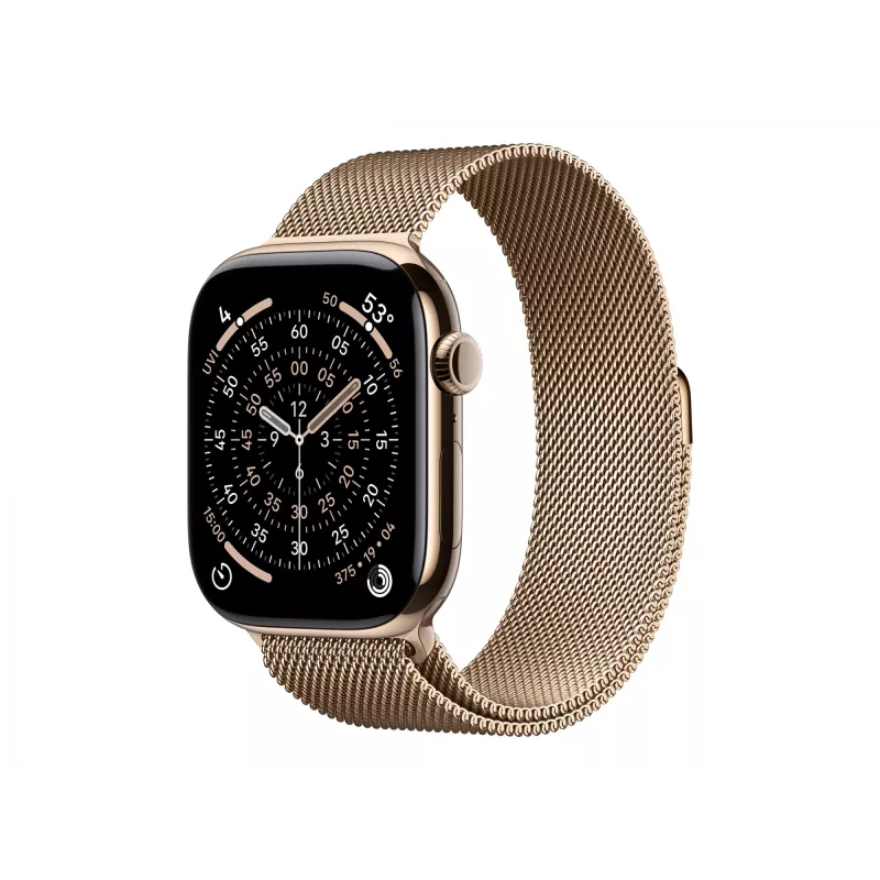 Apple Watch Series 11 GPS + Cellular 46mm Koperta z tytanu w kolorze złotym z paskiem Gold Milanese Loop – S/M (MFD74ZR/A)