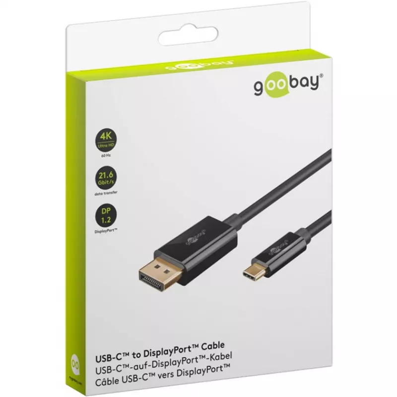 Kabel Goobay USB-C na DisplayPort - pozłacane złącza, rozdzielczości Ultra HD do 4K @ 60 Hz, adapter Thunderbolt 3/4 typu C na DP, kompatybilny z