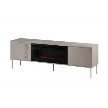Szafka RTV z kominkiem Cama Meble TRESSE 180x40x54.5 cm — czarna rama, blat mat kaszmirowy