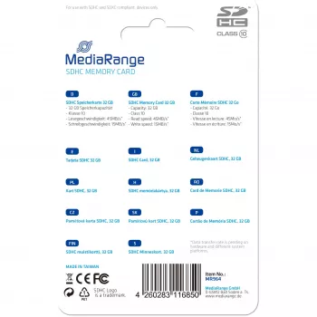 MediaRange - Karta pamięci flash - 32GB - Klasa 10 - SDHC - Niebieska (MR964)