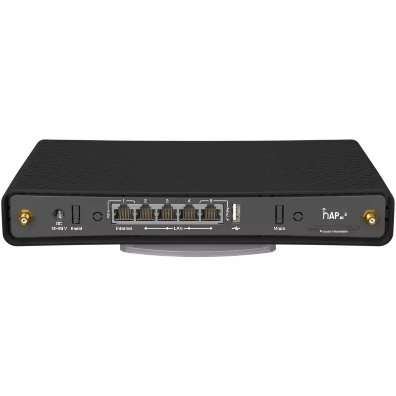 Router stołowy MikroTik hAP ac³ Dual-band Wi‑Fi 5, Qualcomm IPQ4019 719 MHz, 5x Gigabit RJ‑45, 1x USB, PoE, 2 anteny zewnętrzne, czarny