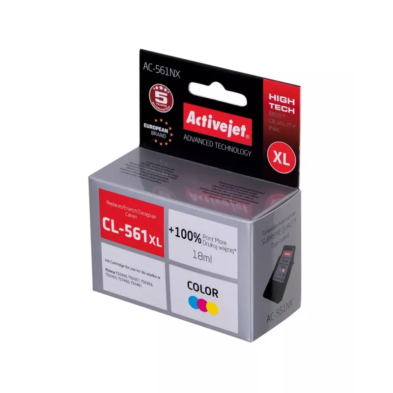 Tusz Activejet AC-561NX (zamiennik Canon CL-561XL; Supreme; 18 ml; kolor: cyjan, magenta, żółty)