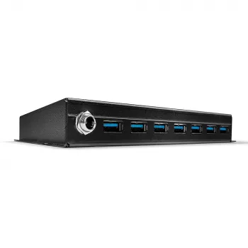 Lindy 7 portowy metalowy hub USB 3.0, USB 3.2 Gen 1 (3.1 Gen 1) Type-A, 5000 Mbit/s, czarny, 0.8 m, 185 mm, 75 mm