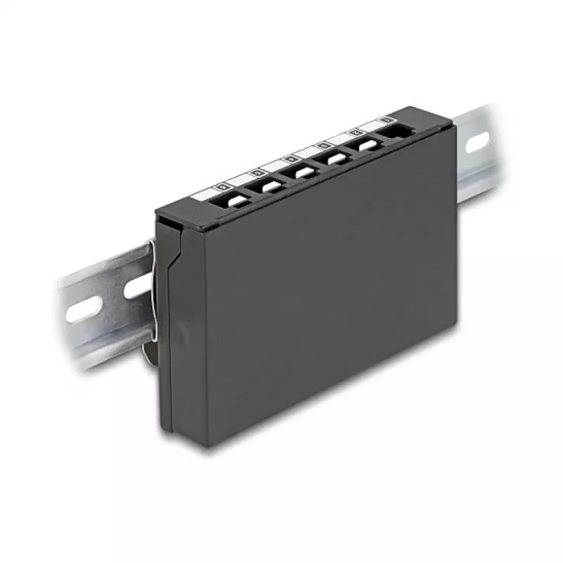 Panel zaślepiający 6-portowy dla Keystone RJ-modułów DELOCK 90628, czarny, metalowy, do montażu na stole/ścianie/szynie DIN
