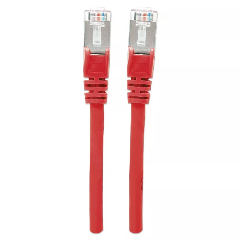 Kabel krosowy sieciowy Intellinet, Cat6, 0,5 m, czerwony, miedź, S/FTP, LSOH / LSZH, PVC, RJ45, pozłacane styki, zabezpieczenie przed zaczepianiem, odciążka, dożywotnia gwarancja