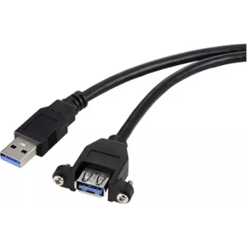 Kabel USB Renkforce USB 3.0 wtyk USB-A, gniazdo USB-A 1,00 m czarny do instalacji, blokada śrubowa RF-5720388 (RF-5720388)