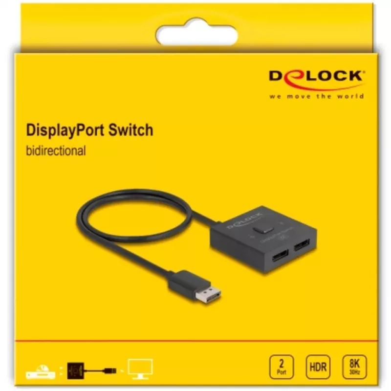 Delock - rozdzielacz/przełącznik wideo - 8K, dwukierunkowy - 2 x DisplayPort - Desktop (18906)