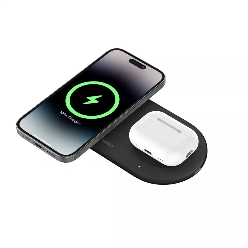Belkin WIZ021VFBK - bezprzewodowa ładowarka 2-w-1 z technologią Qi2 15 W, czarna